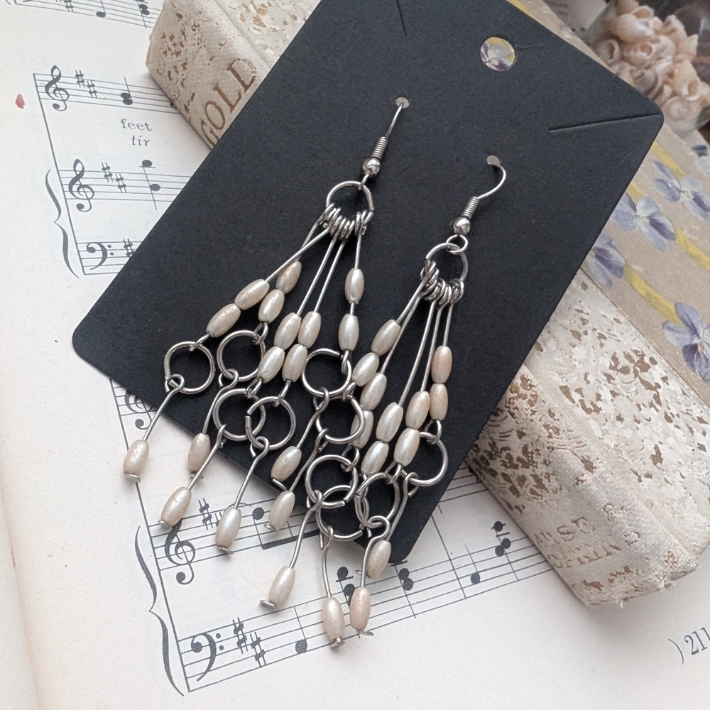 Vintage Silver and Cream Dangle Earrings